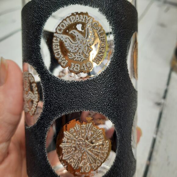 Vintage 4 Libbey Coin‎ Textured Highball Glasses Black & Gold - Picture 6 of 9